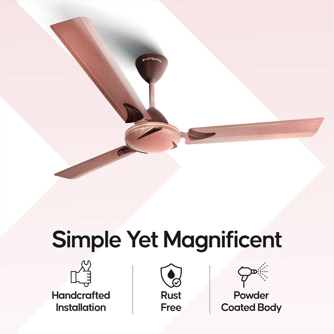 Longway Creta P1 1200 mm/48 inch Remote Controlled 3 Blade Anti-Dust Decorative Star Rated Ceiling Fan (Rusty Brown, Pack of 1)