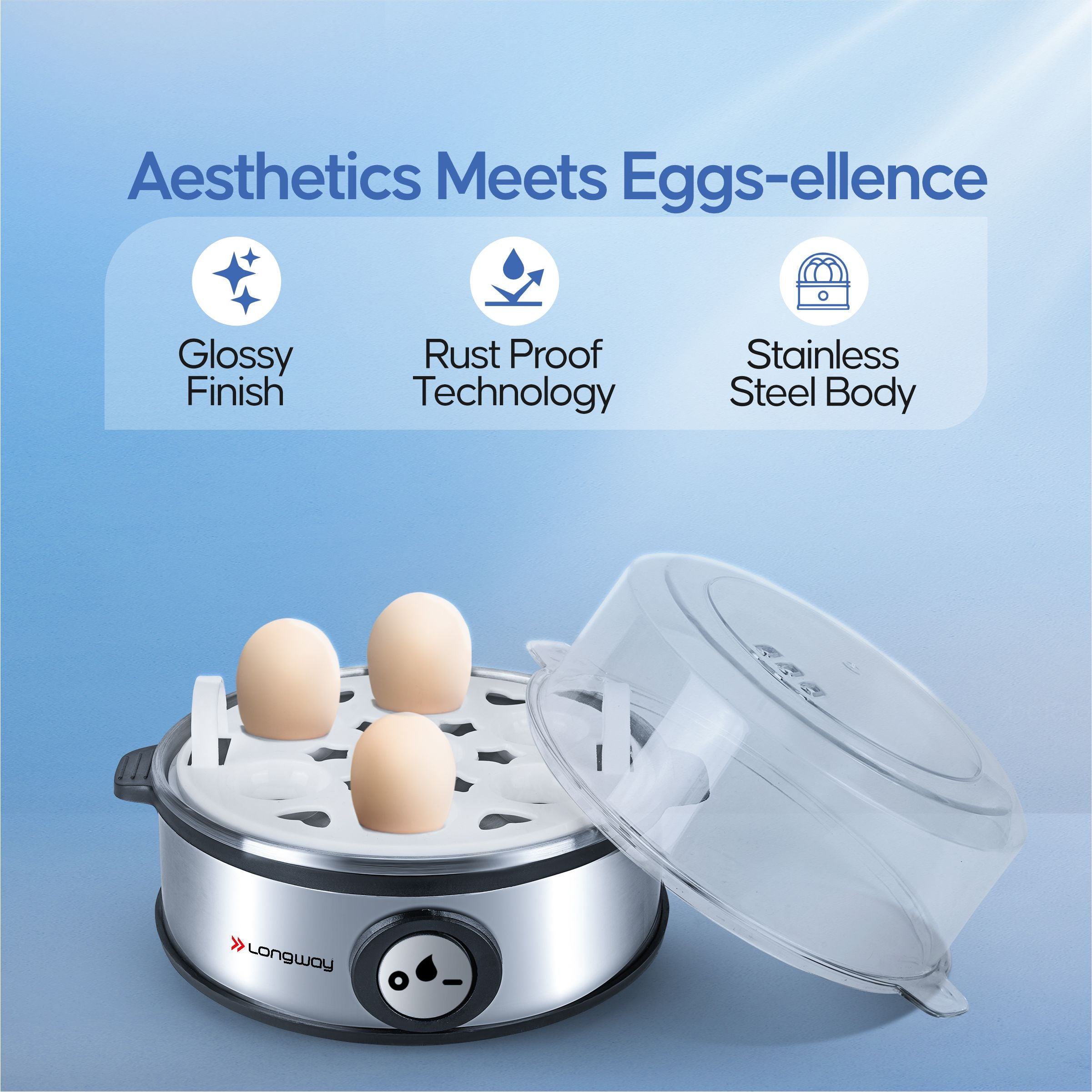 Longway Champ 360 Watt Stainless Steel Egg Boiler/Cooker for Steaming, (Silver, 7 Eggs)