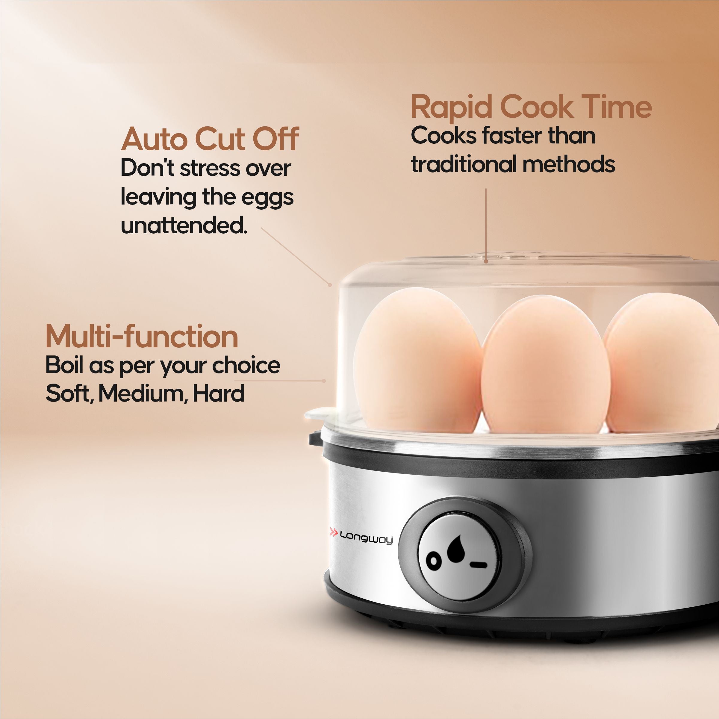 Longway Champ 360 Watt Stainless Steel Egg Boiler/Cooker for Steaming, (Silver, 7 Eggs)