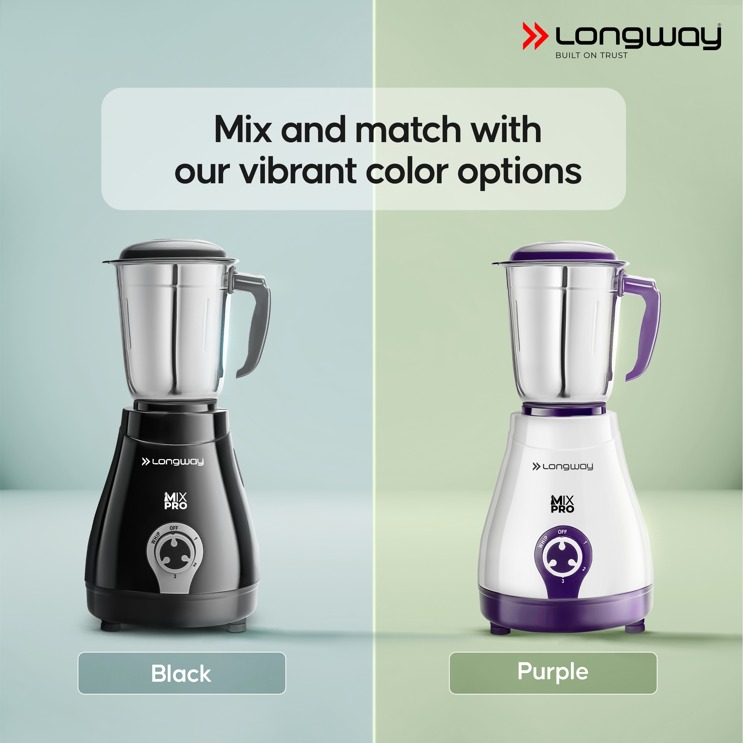 Longway Mix Pro 550 Watt Mixer Grinder with 4 Jars for Grinding, Mixing, Blending, Juicing with Powerful Motor | 2 Year Warranty | (Black, 4 Jars)