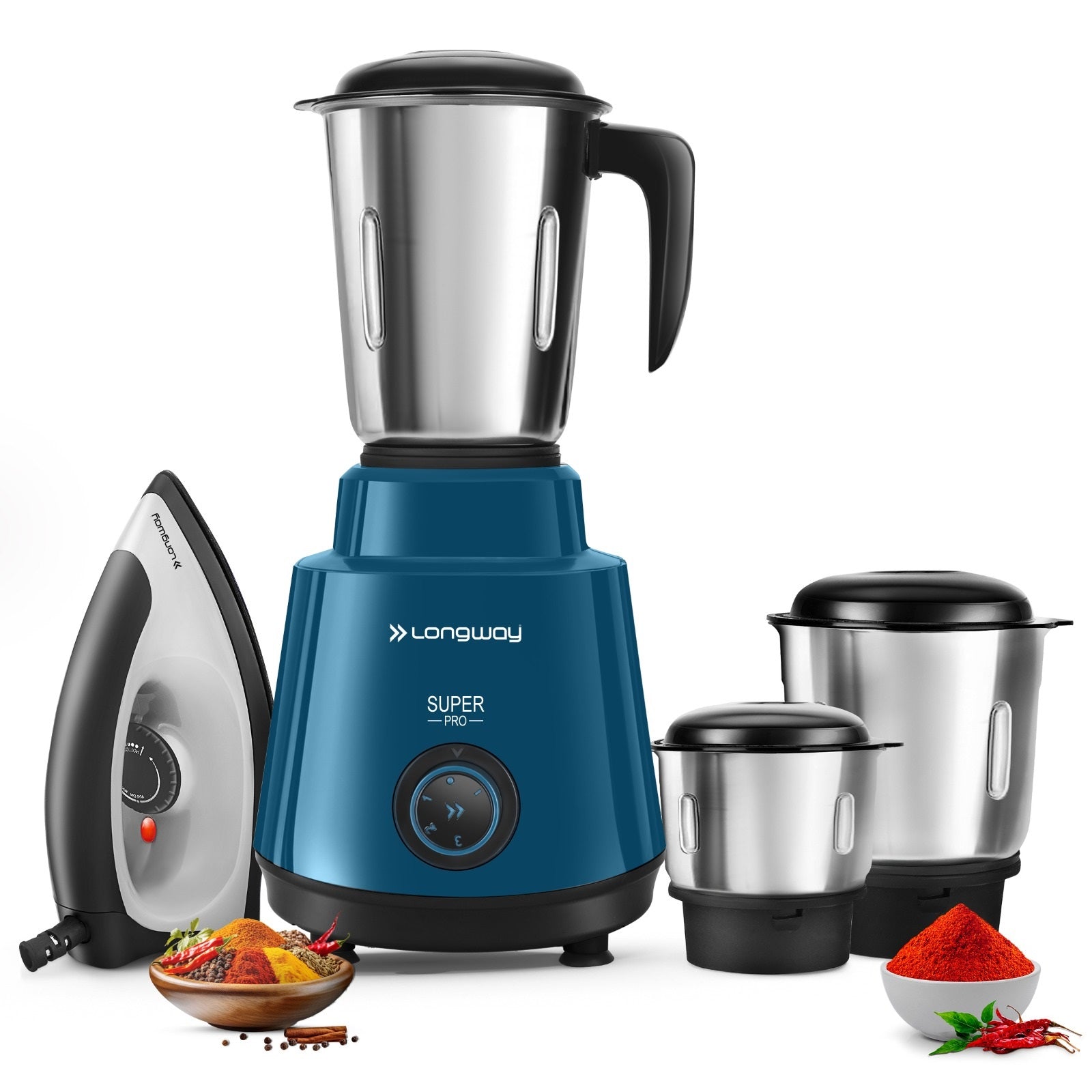 Longway Super Pro 700 - 750 Watt Juicer Mixer Grinder for Grinding, Mixing, Juicing with Powerful Motor with 2 Years Warranty