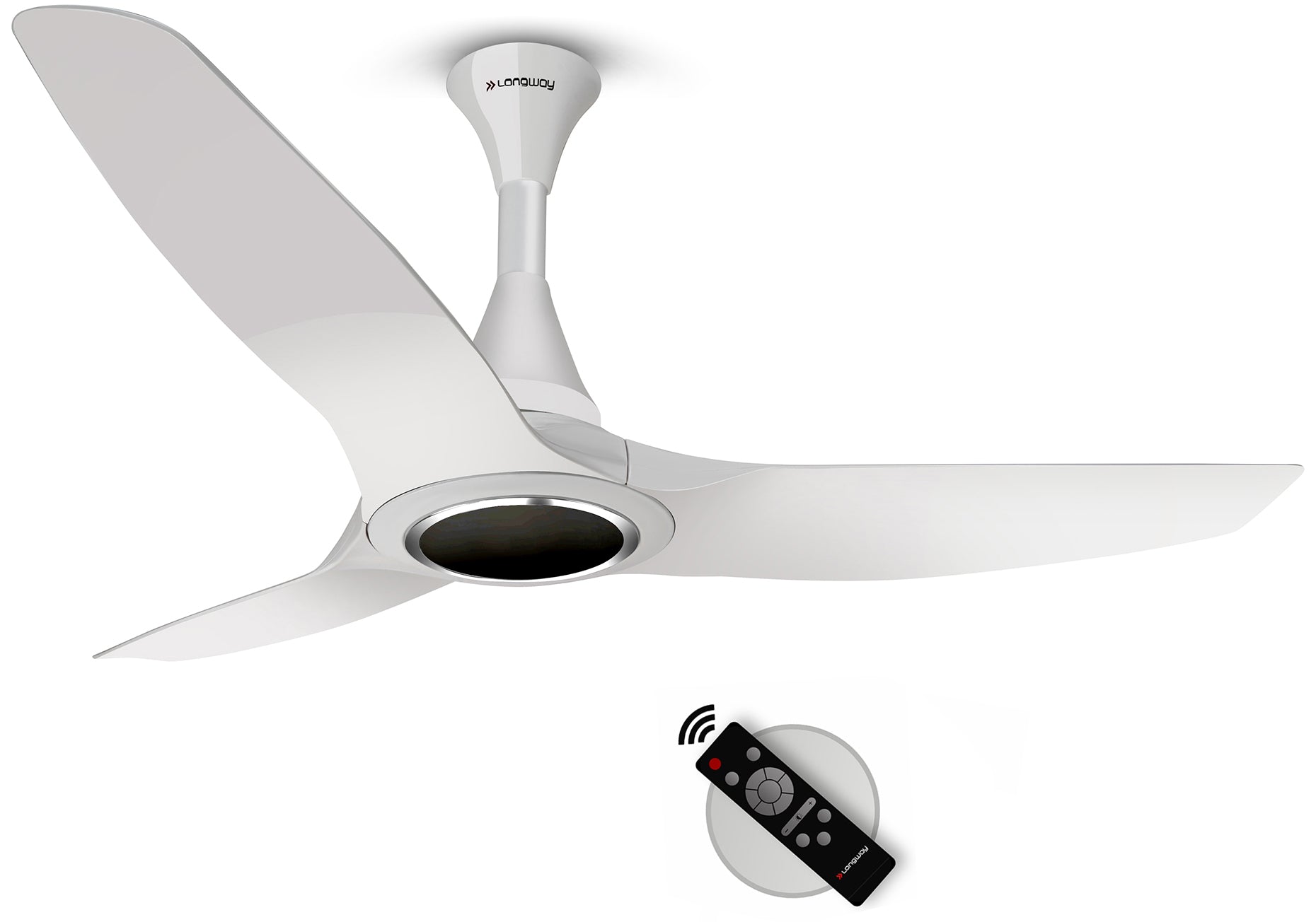 Longway Glideon 1200mm BLDC Ceiling Fan with Remote Control | Premium Look with Ultra Silent Performance | ABS Blade & Body | BEE 5 Star Rated | Anti-Dust Decorative Ceiling Fan | 5 Years Warranty (White, Pack of 1)