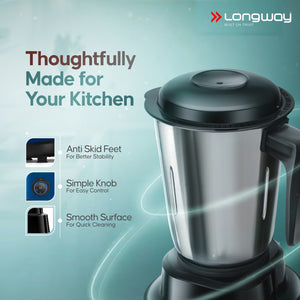 Longway Super Pro Juicer Mixer Grinder | Up to 500 - 750 Watt Max Output Powerful Motor | for Grinding, Mixing, Juicing | 2 Year Warranty