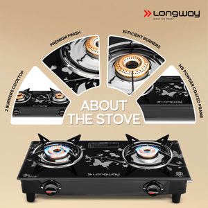 Longway Astra Glass Top, Auto Ignition Glass Gas Stove (Black, ISI Certified, 2 Years Warranty)