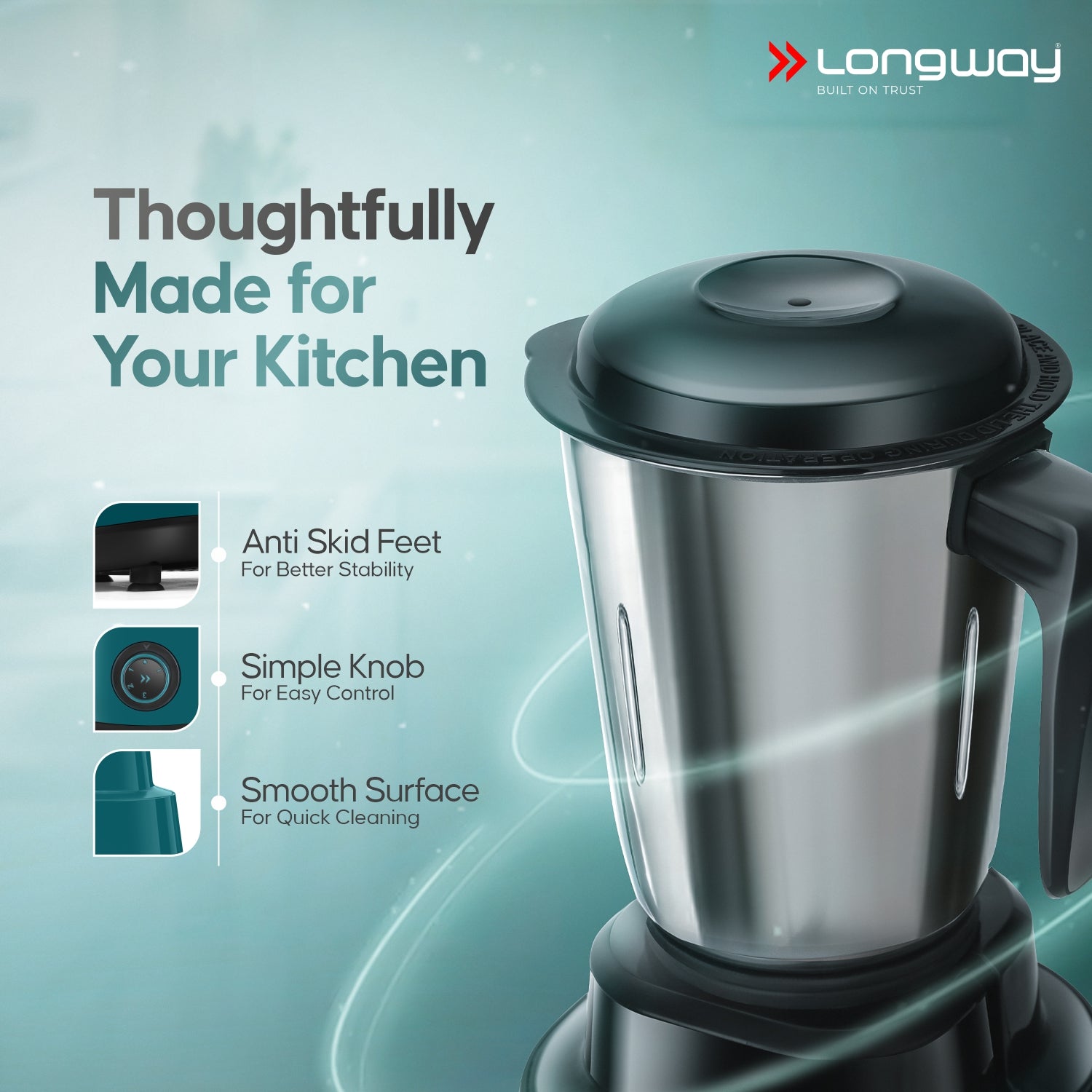 Longway Super Pro Juicer Mixer Grinder | Up to 500 - 750 Watt Max Output Powerful Motor | for Grinding, Mixing, Juicing | 2 Year Warranty