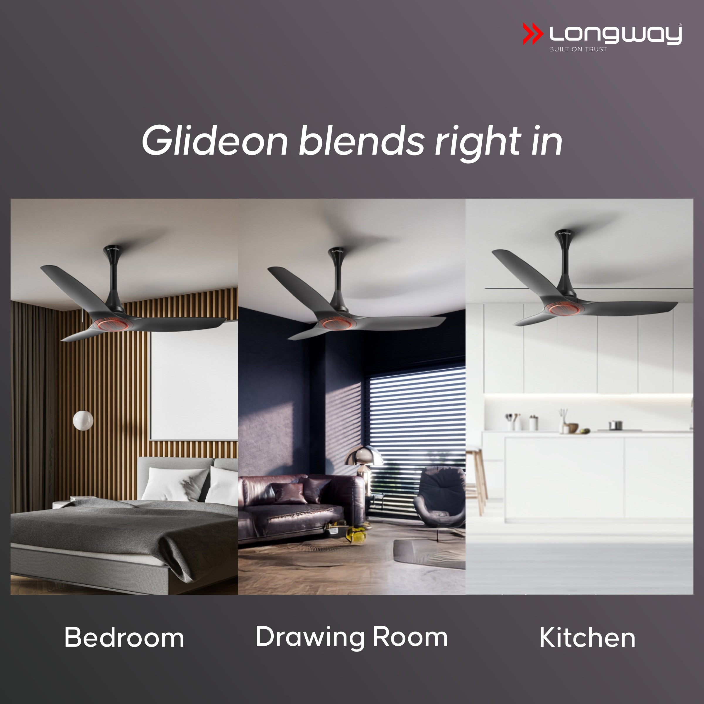 Longway Glideon 1200mm BLDC Ceiling Fan with Remote Control | Premium Look with Ultra Silent Performance | ABS Blade & Body | BEE 5 Star Rated | Anti-Dust Decorative Ceiling Fan | 5 Years Warranty