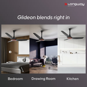 Longway Glideon 1200mm BLDC Ceiling Fan with Remote Control | Premium Look with Ultra Silent Performance | ABS Blade & Body | BEE 5 Star Rated | Anti-Dust Decorative Ceiling Fan | 5 Years Warranty