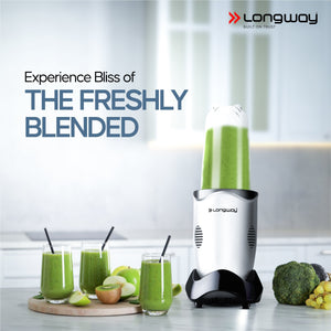 Longway Nutri Power 600 W Bullet Mixer Grinder & Smoothie Maker with Stainless Steel Blades & ABS Plastic Body | 22000 RPM | 3 Years Warranty (3 Jars, Silver)