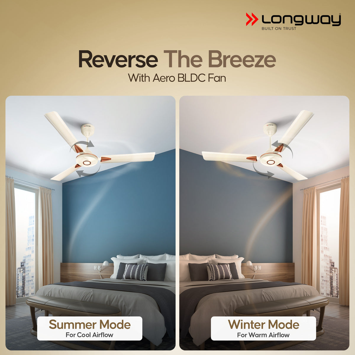Longway Aero 1200 mm BLDC Ceiling Fan with Remote Control | BEE 5 Star Rated Energy Efficient | Ultra High Speed 3 Blade Anti-Dust Decorative Ceiling Fan