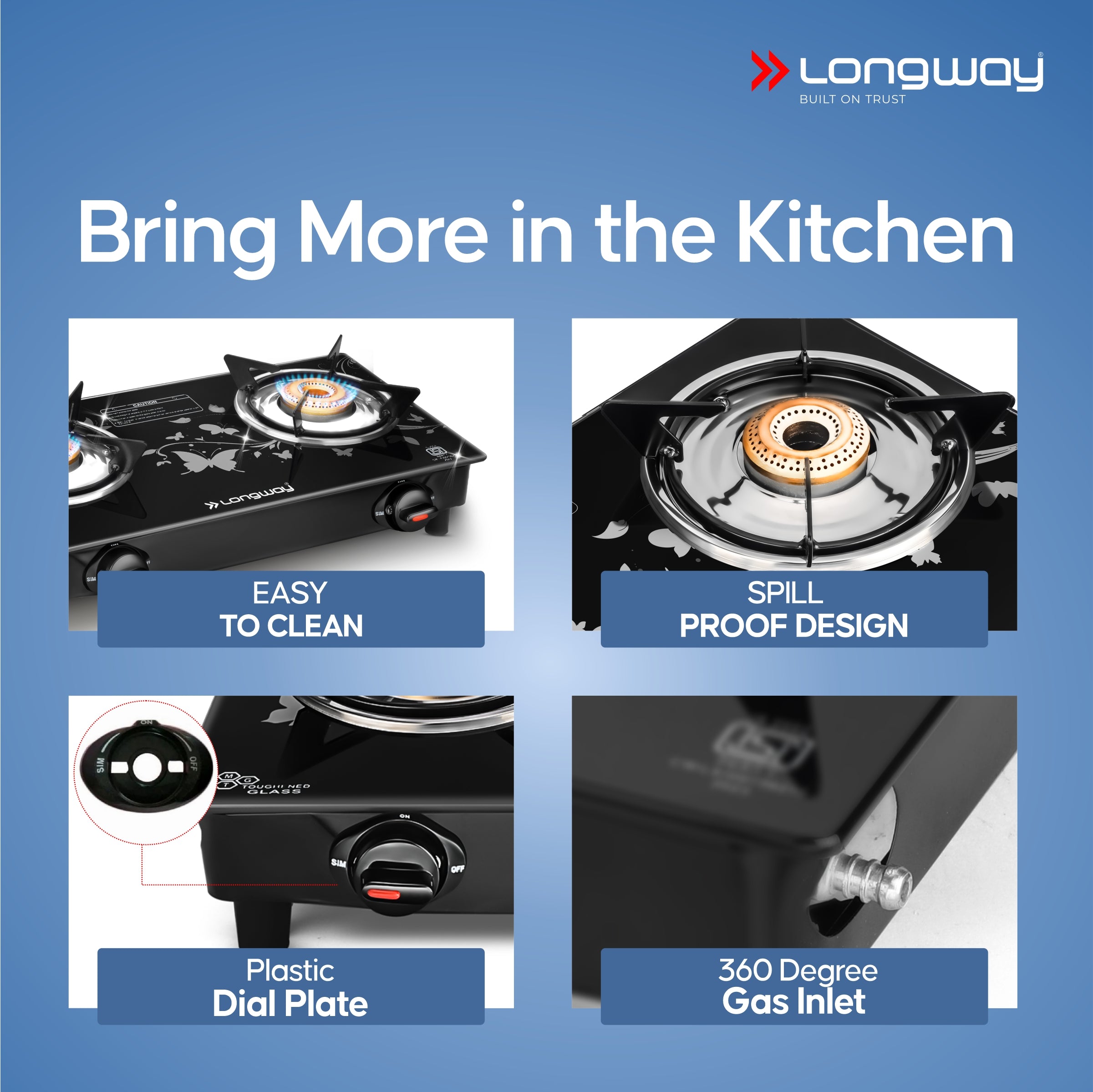 Longway Astra Glass Top, Auto Ignition Glass Gas Stove (Black, ISI Certified, 2 Years Warranty)