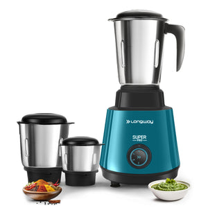 Longway Super Pro Juicer Mixer Grinder | Up to 500 - 750 Watt Max Output Powerful Motor | for Grinding, Mixing, Juicing | 2 Year Warranty