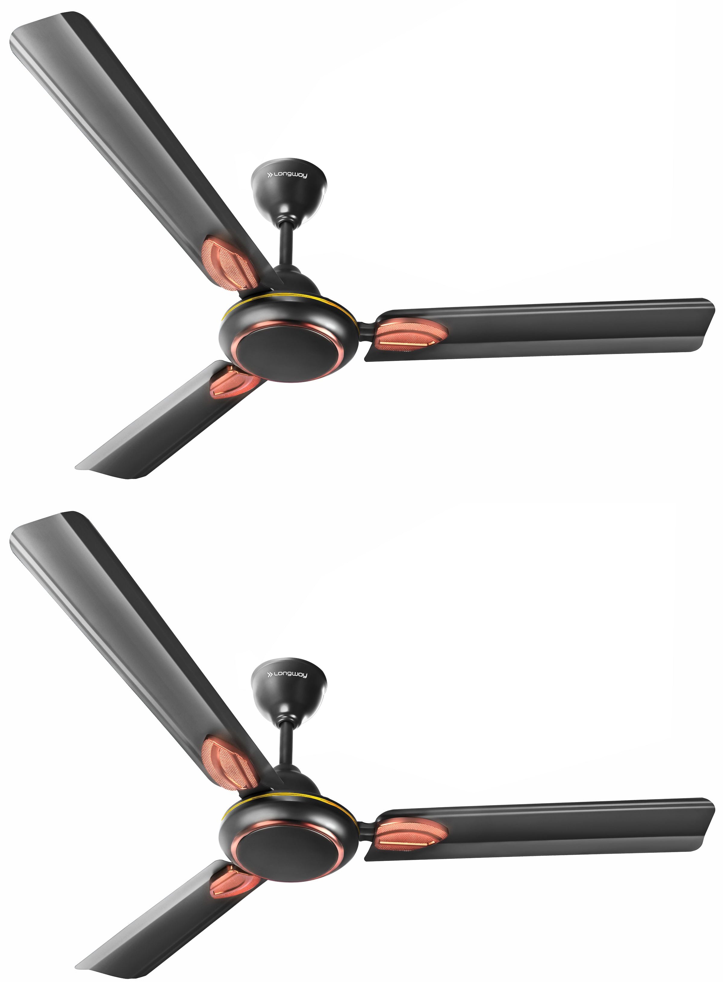 Longway Kiger P2 1200 mm/48 inch Ultra High Speed 3 Blade Anti-Dust Decorative Star Rated Ceiling Fan (Smoked Brown, Pack of 2)