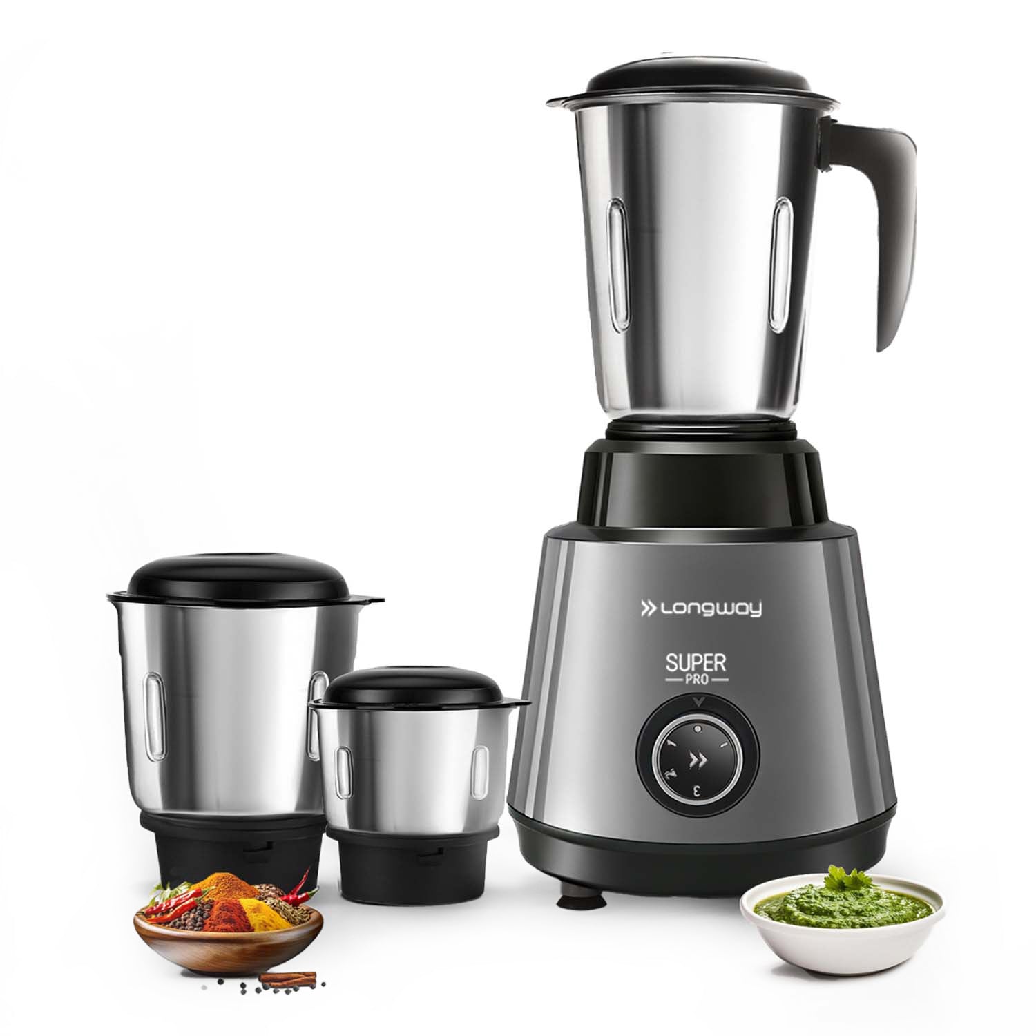 Longway Super Pro Juicer Mixer Grinder | Up to 500 - 750 Watt Max Output Powerful Motor | for Grinding, Mixing, Juicing | 2 Year Warranty
