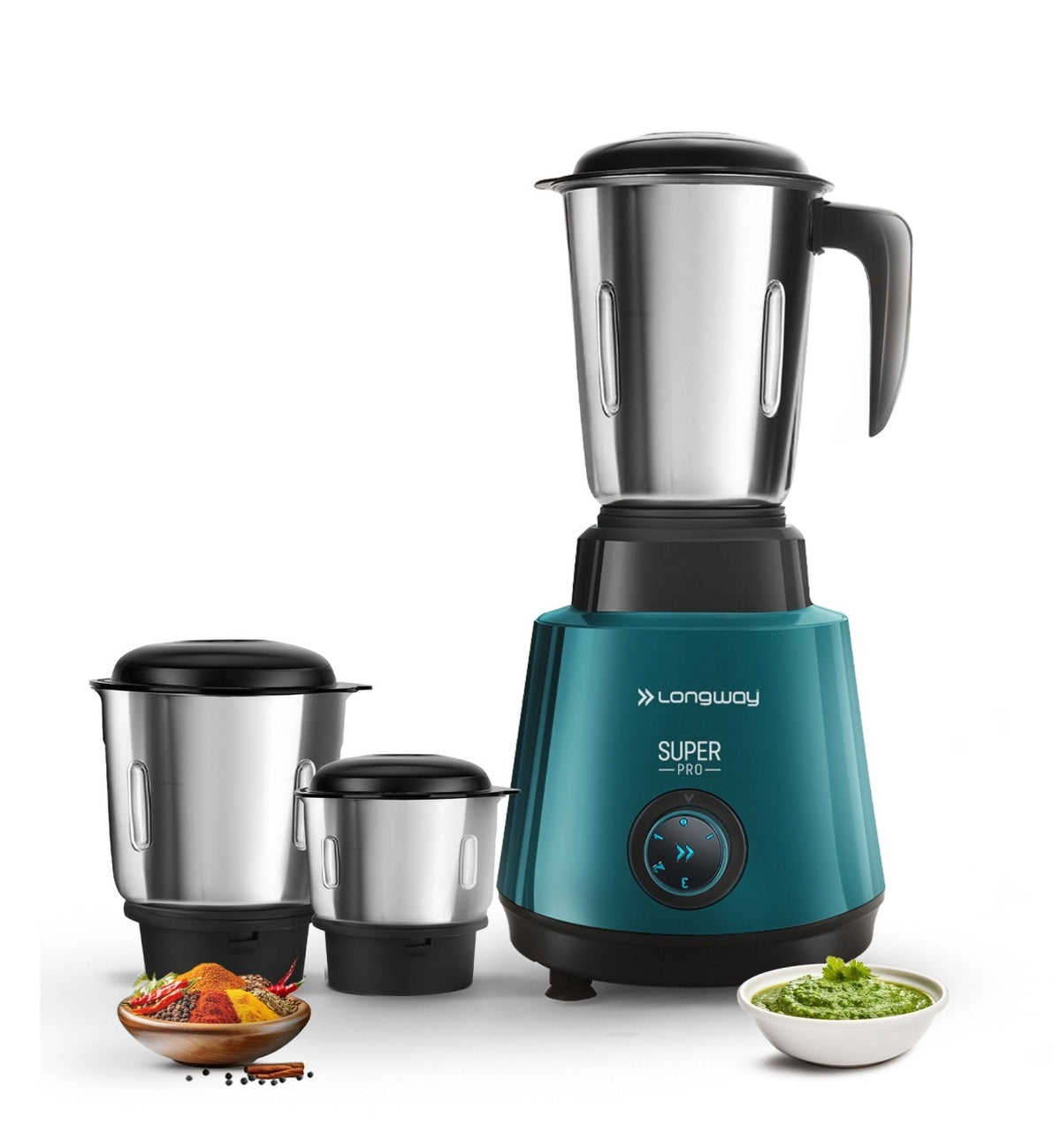 Longway Super Pro Juicer Mixer Grinder | Up to 500 - 750 Watt Max Output Powerful Motor | for Grinding, Mixing, Juicing | 2 Year Warranty