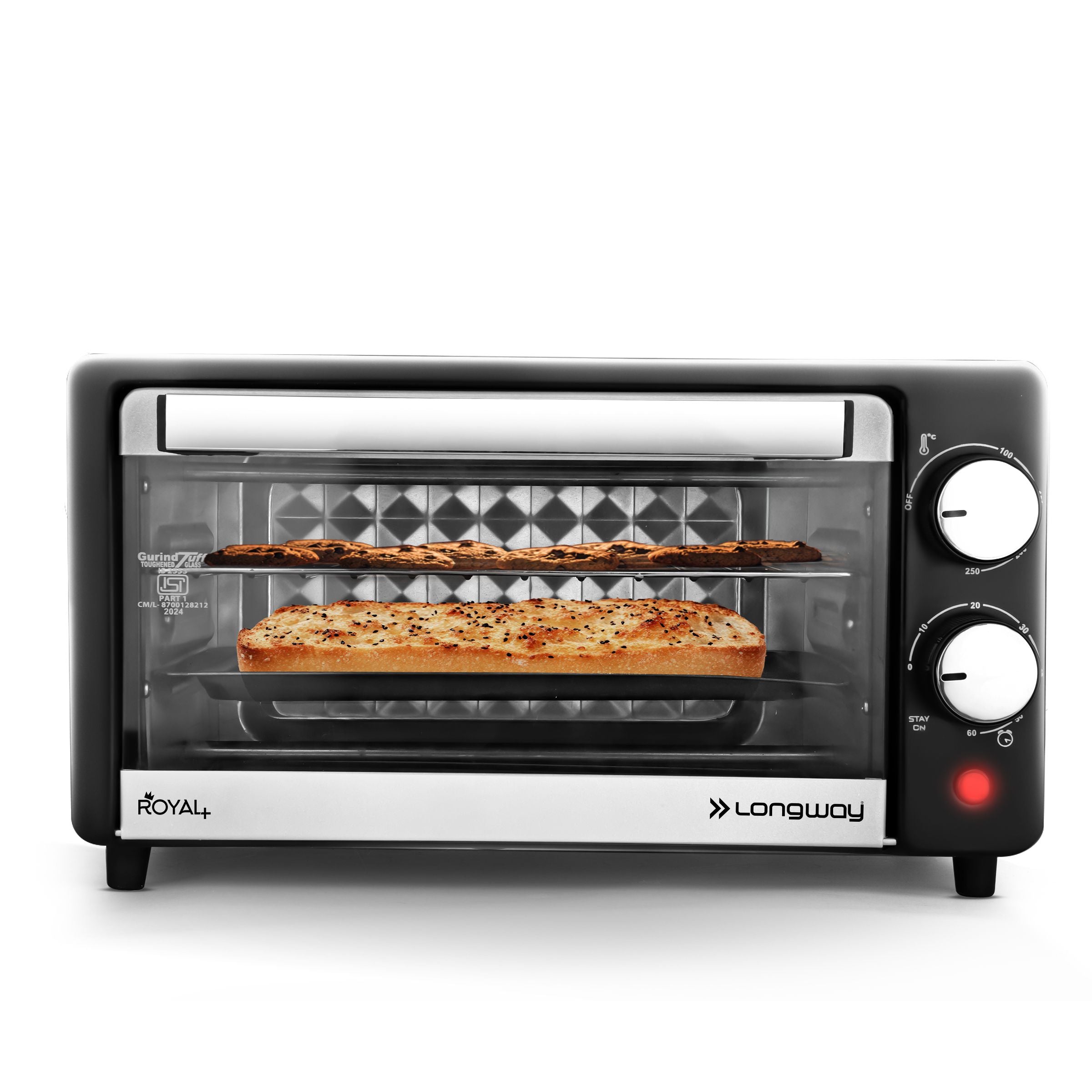 Longway Royal Plus OTG 12 Ltr Oven Toaster Griller with Multiple Heating Modes | Temperature Timer Control for Baking Pizza, Cake, Grilling Chicken & Toasting Bread|1 Year Warranty (800W, Silver)