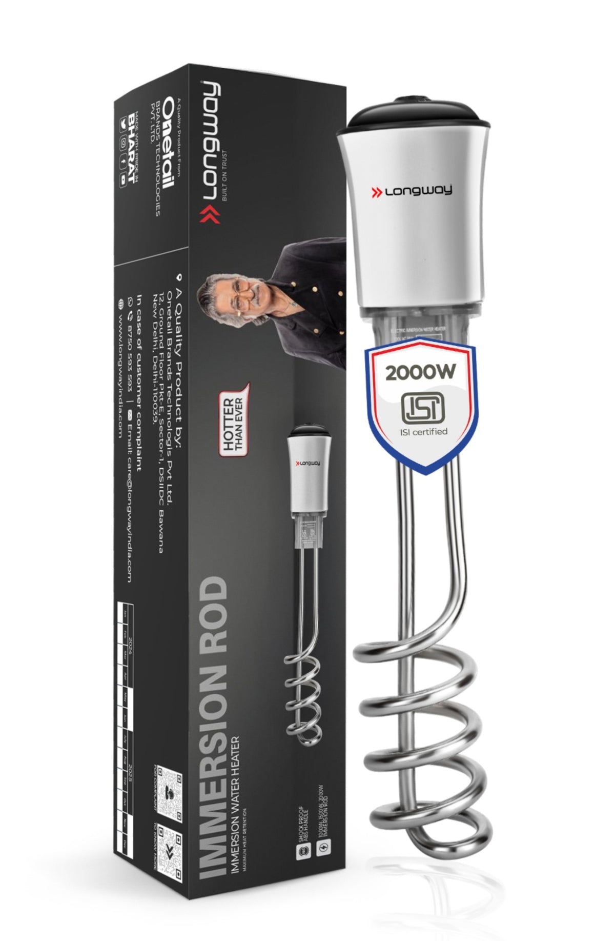 Longway LWIR01 1500/2000 Watt Immersion Rod, Water Heater with Waterproof & Shockproof Protection ISI Certified | 2 Years Warranty