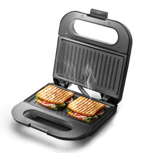 Longway Grilly Pro 850 W Grill Sandwich Maker & Toaster | Non-stick Coating Cast Aluminum Plates | Grills Sandwiches, Bread & Kebabs | 1 Year Warranty (Metallic Silver)