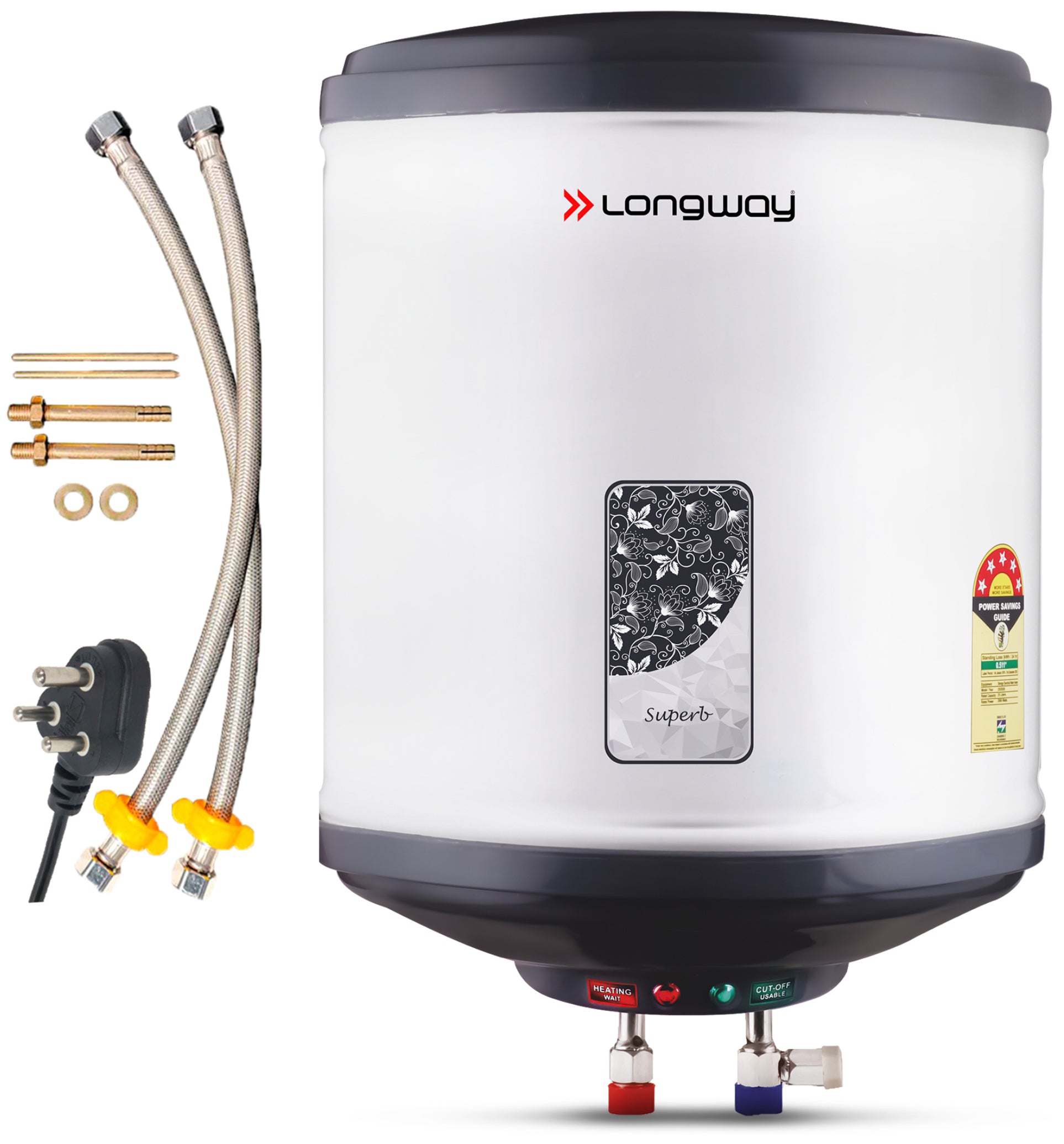 Longway Superb 15 Ltr 5 Star Rated Automatic Storage Water Heater for Home, Water Geyser, Water Heater, Electric Geyser with Multiple Safety System & Anti-Rust Coating | 1-Year Warranty | (Gray, 15 Ltr)