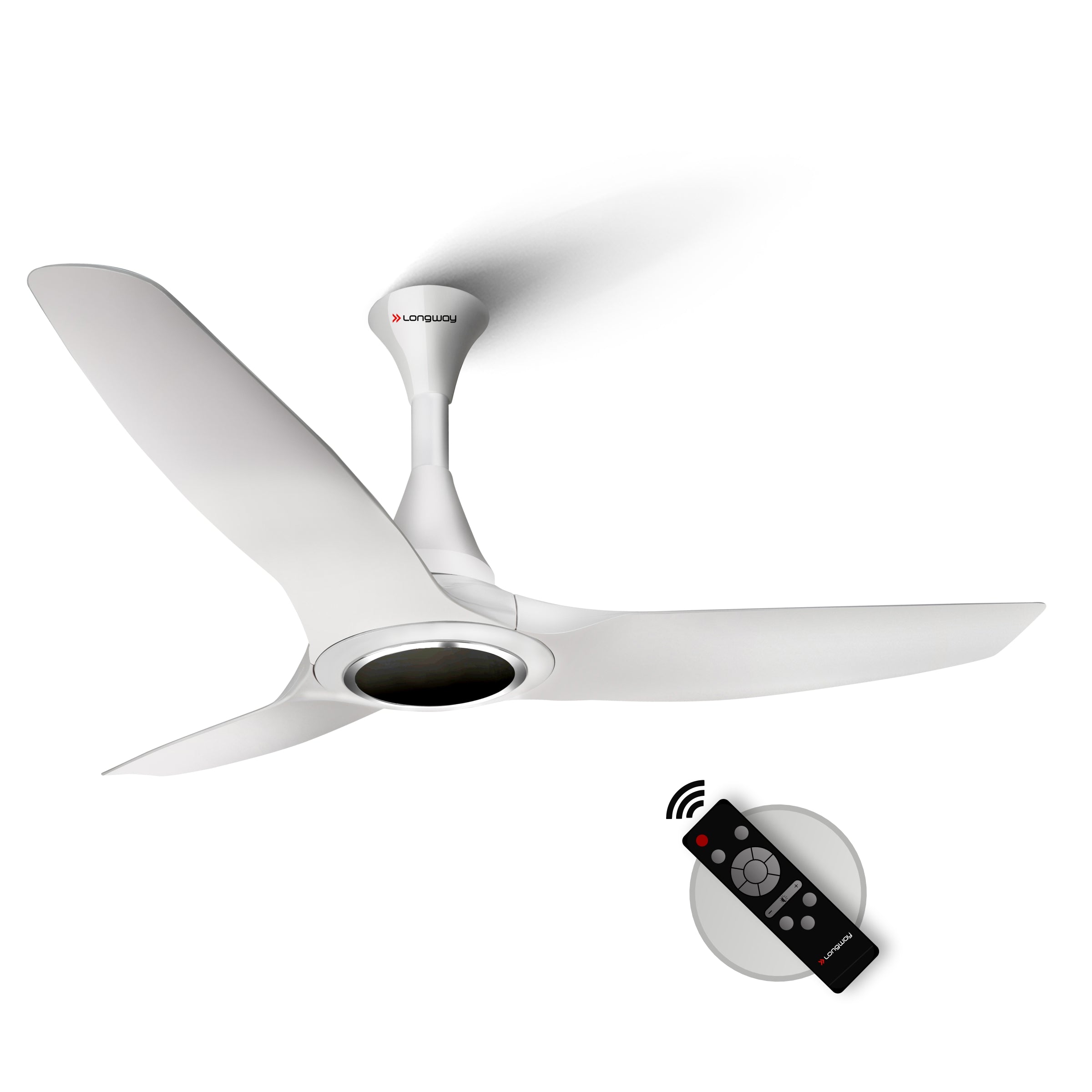 Longway Glideon 1200mm BLDC Ceiling Fan with Remote Control | Premium Look with Ultra Silent Performance | ABS Blade & Body | BEE 5 Star Rated | Anti-Dust Decorative Ceiling Fan | 5 Years Warranty (White, Pack of 1)