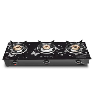 Longway Astra Glass Top, Manual Ignition Glass Gas Stove (Black, ISI Certified, 2 Years Warranty)