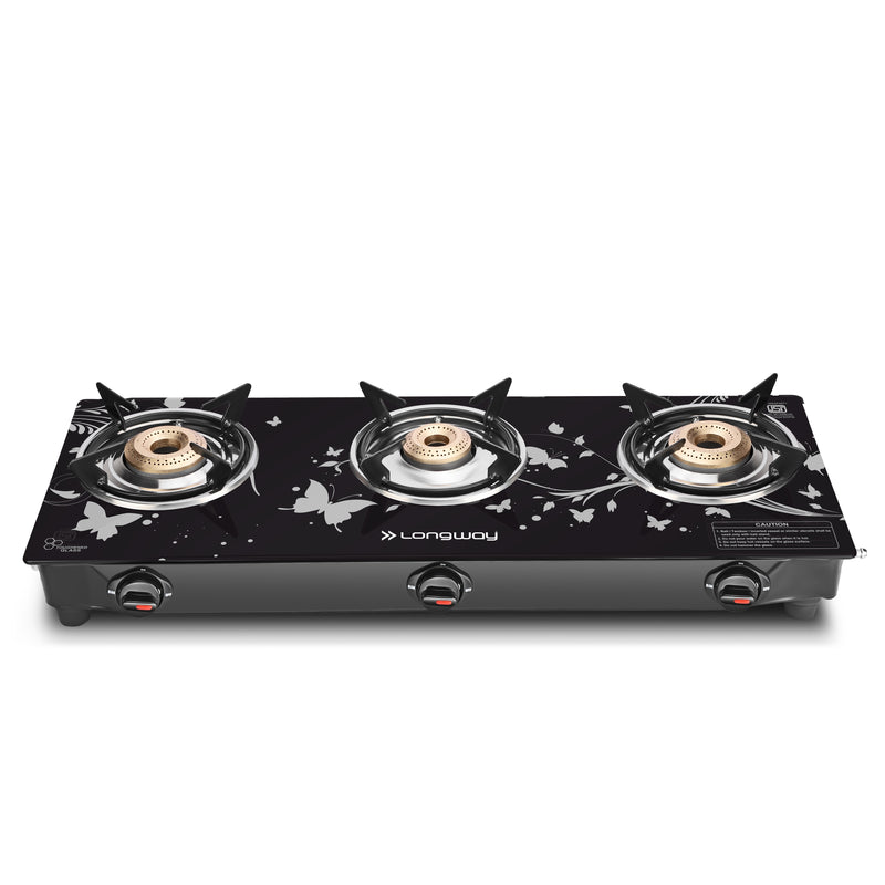 Longway Astra Glass Top, Auto Ignition Glass Gas Stove (Black, ISI Certified, 2 Years Warranty)
