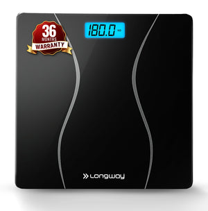 Longway Weight Machine for Home | Digital Bathroom Scale for Human Body Weight Measurement | Extra Thick Tempered Glass with LCD Display (36 Months Warranty | Max Weight 180Kgs | Aura)