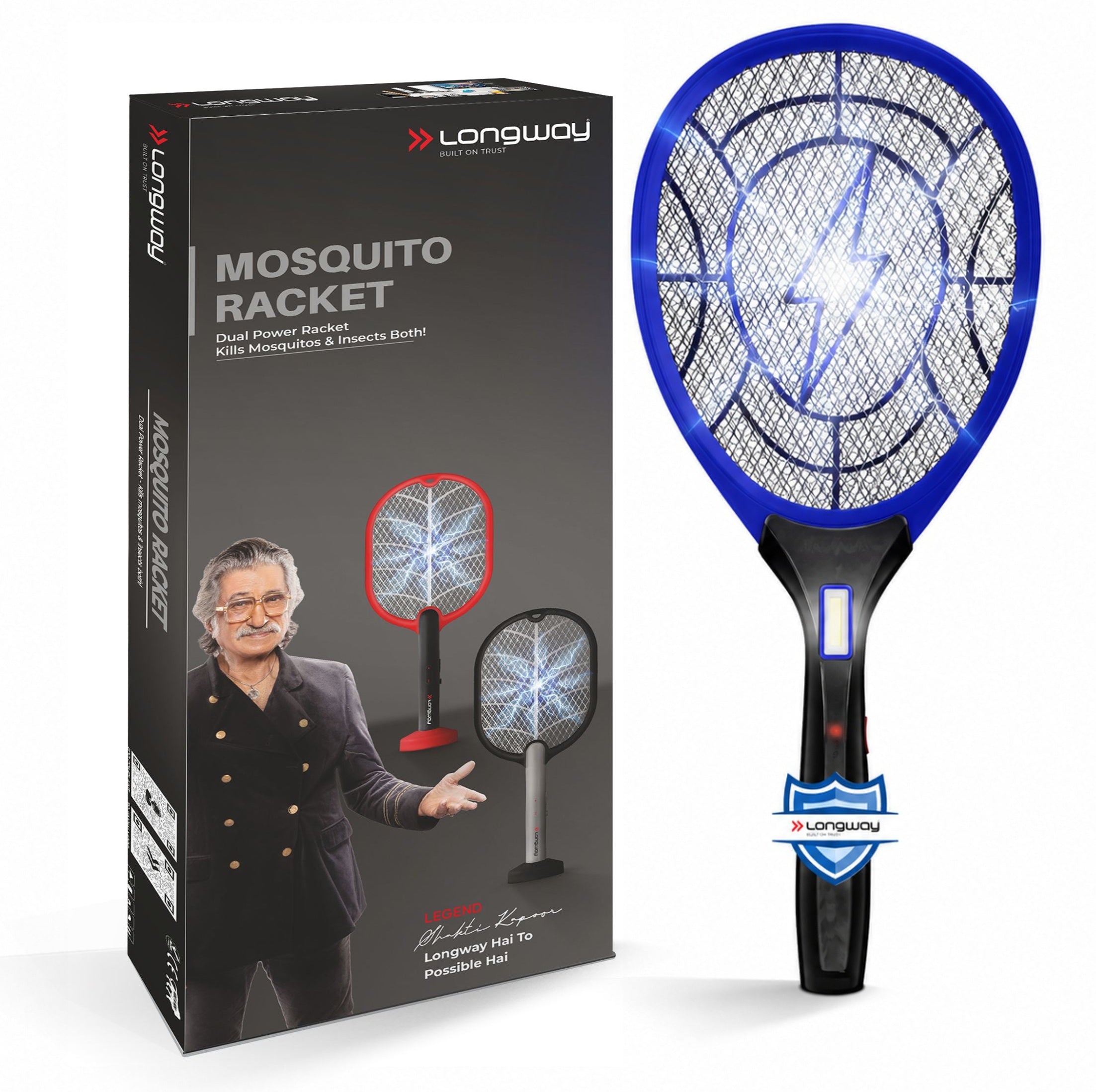 Longway Zappy Rechargeable Mosquito Racket | 3500V DC Voltage on the Net Mesh| Insect Killer Bat | 500mAH Battery | Large Net Area for Better Coverage | Long Lasting Internal Battery | 1 Year Warranty