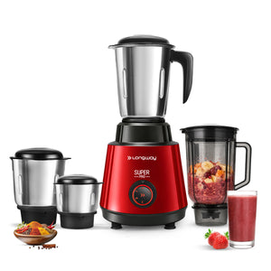 Longway Super Pro Juicer Mixer Grinder | Up to 500 - 750 Watt Max Output Powerful Motor | for Grinding, Mixing, Juicing | 2 Year Warranty