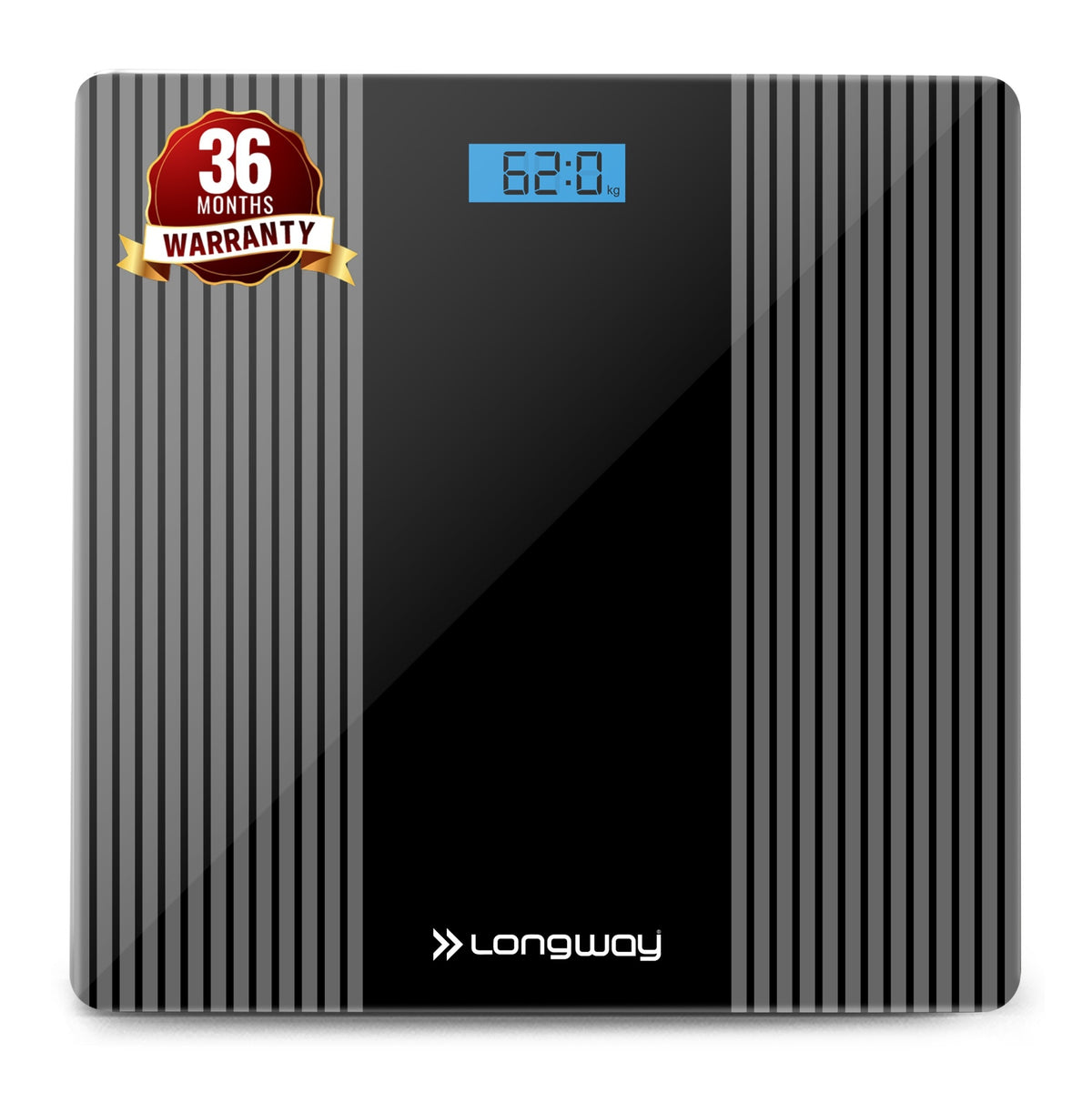Longway Weight Machine for Home | Digital Bathroom Scale for Human Body Weight Measurement | Extra Thick Tempered Glass with LCD Display (36 Months Warranty | Max Weight 180Kgs | Strive)