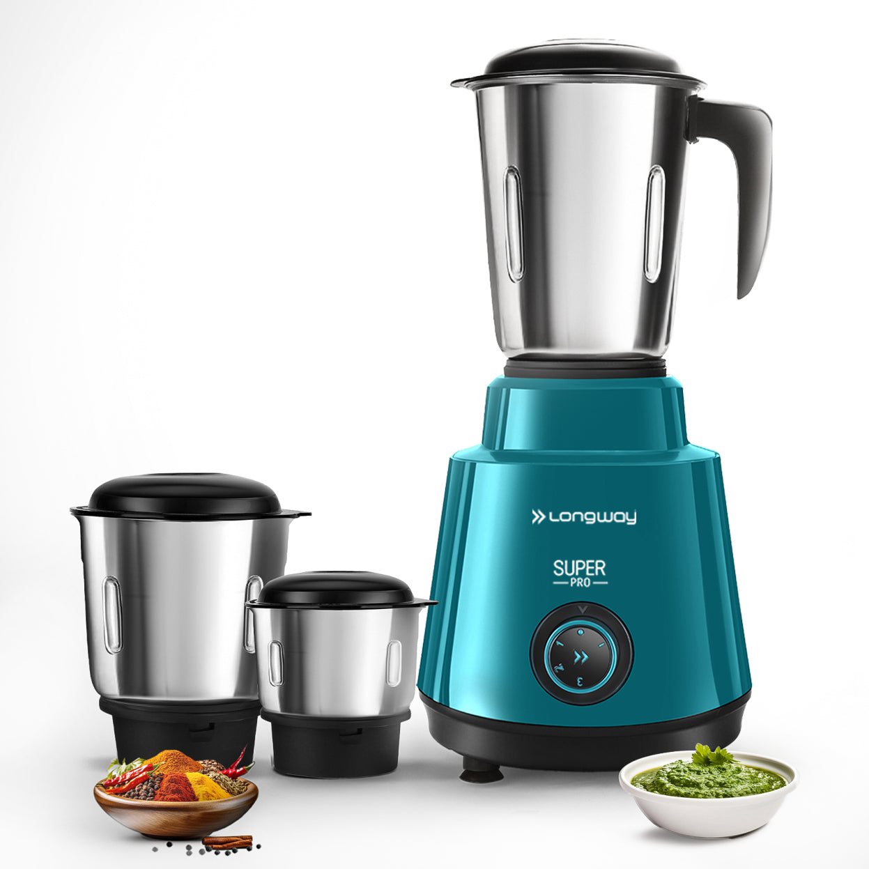 Longway Super Pro Juicer Mixer Grinder | Up to 500 - 750 Watt Max Output Powerful Motor | for Grinding, Mixing, Juicing | 2 Year Warranty