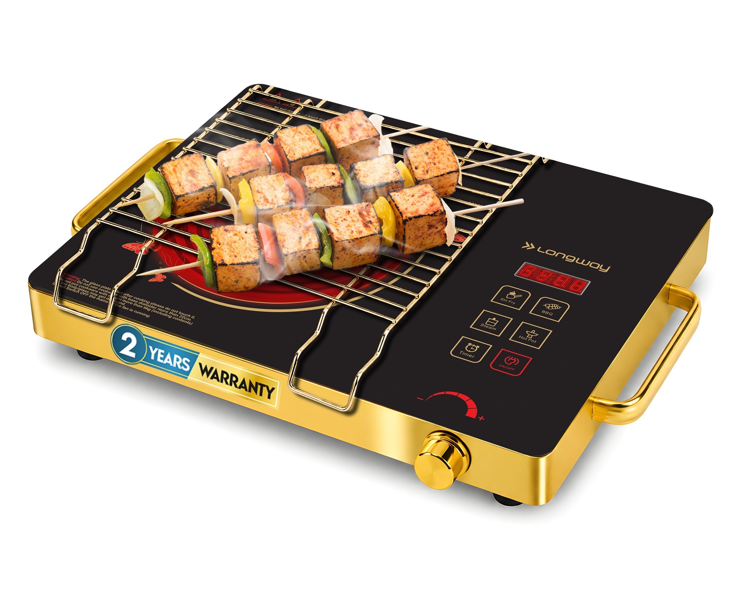 Longway Infralite Pro ICT 2200 W Infrared Cooktop with Free Stainless Steel Grill | Auto Shut Off & Overheat Protection