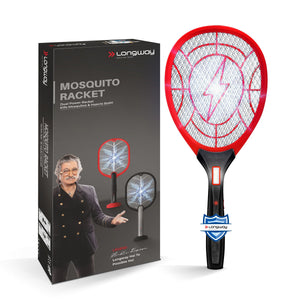 Longway Zappy Rechargeable Mosquito Racket | 3500V DC Voltage on the Net Mesh| Insect Killer Bat | 500mAH Battery | Large Net Area for Better Coverage | Long Lasting Internal Battery | 6 Months Warranty (Black)