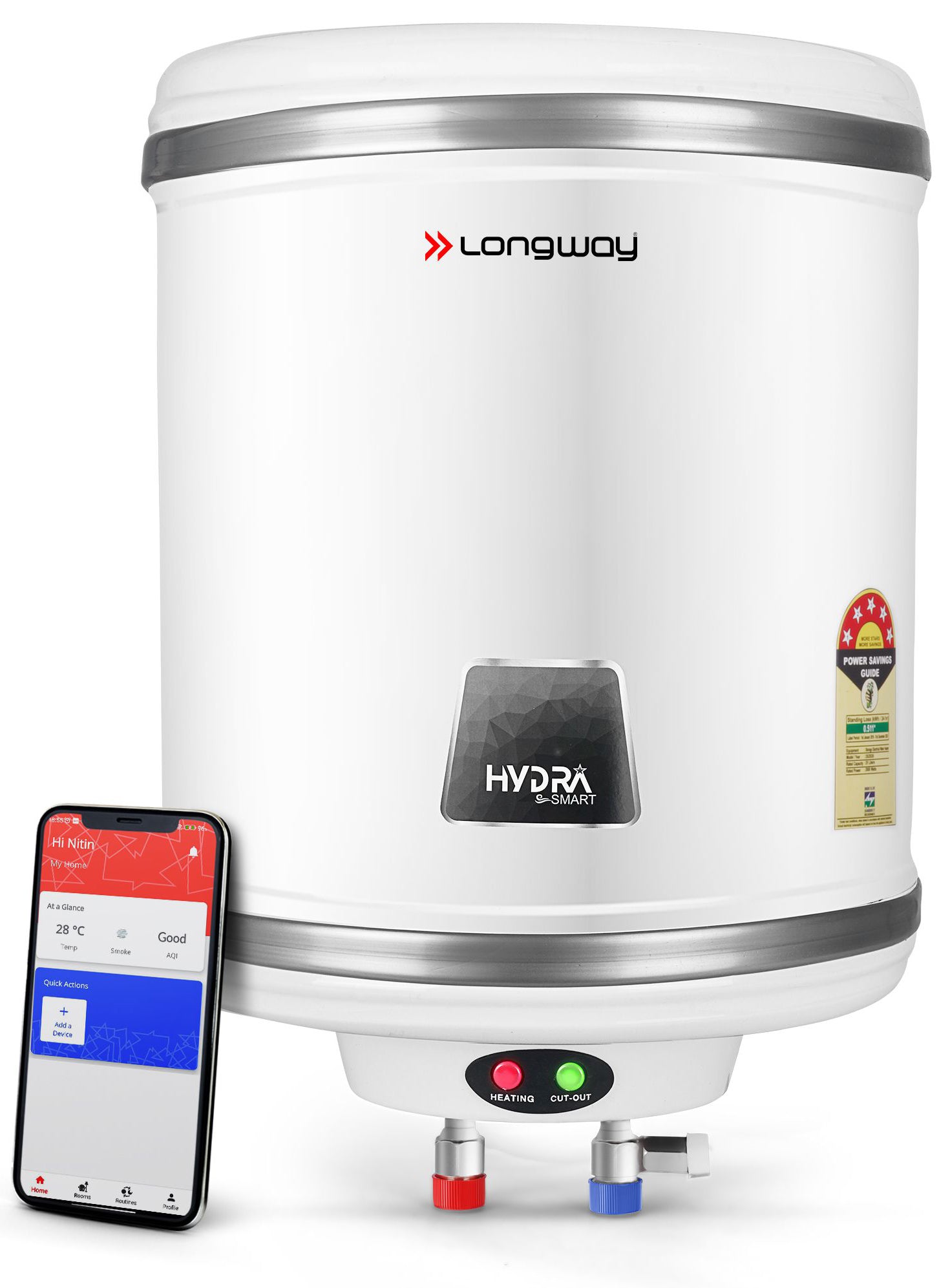 Longway Hydra 10 Ltr 5 Star Rated Automatic Instant Water Heater for Home, Water Geyser, Electric Geyser with Multiple Safety System & Anti-Rust Coating (Silver, 10 Ltr)