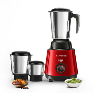Longway Super Pro Juicer Mixer Grinder | Up to 500 - 750 Watt Max Output Powerful Motor | for Grinding, Mixing, Juicing | 2 Year Warranty