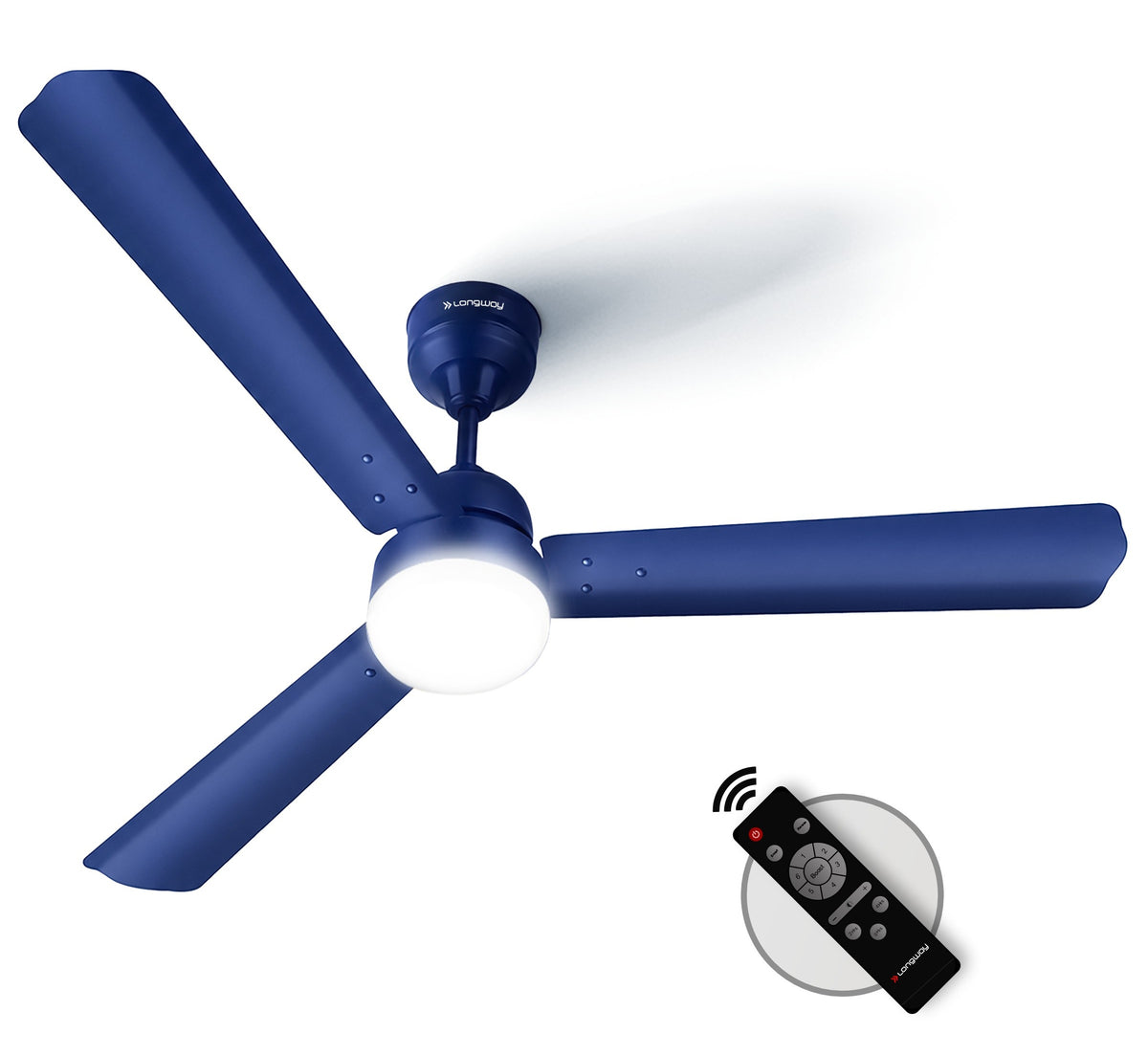 Longway Luminair 1200 mm BLDC Ceiling Fan with Remote Control & LED Light | BEE 5 Star Rated Energy Efficient | Ultra High Speed 3 Blade Anti-Dust Decorative Ceiling Fan | 5 Years Warranty (Blue)