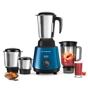 Longway Super Pro Juicer Mixer Grinder | Up to 500 - 750 Watt Max Output Powerful Motor | for Grinding, Mixing, Juicing | 2 Year Warranty