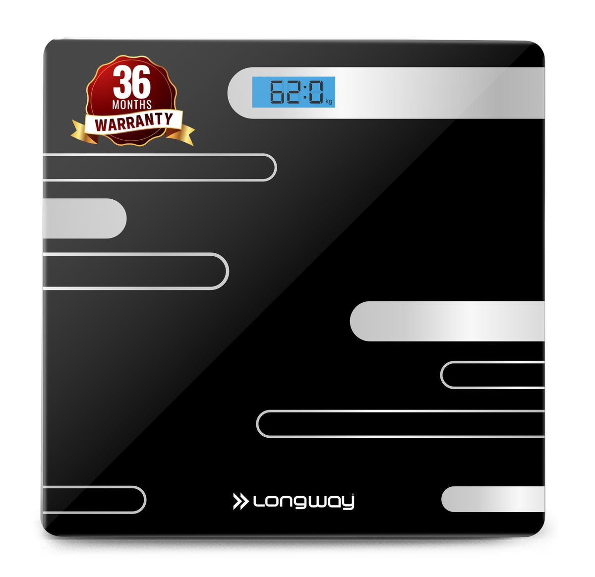 Longway Weight Machine for Home | Digital Bathroom Scale for Human Body Weight Measurement | Extra Thick Tempered Glass with LCD Display (36 Months Warranty | Max Weight 180Kgs | Power)