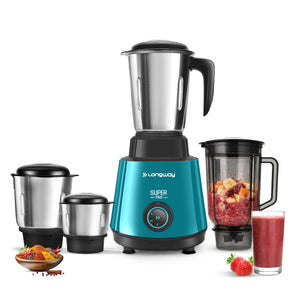 Longway Super Pro Juicer Mixer Grinder | Up to 500 - 750 Watt Max Output Powerful Motor | for Grinding, Mixing, Juicing | 2 Year Warranty