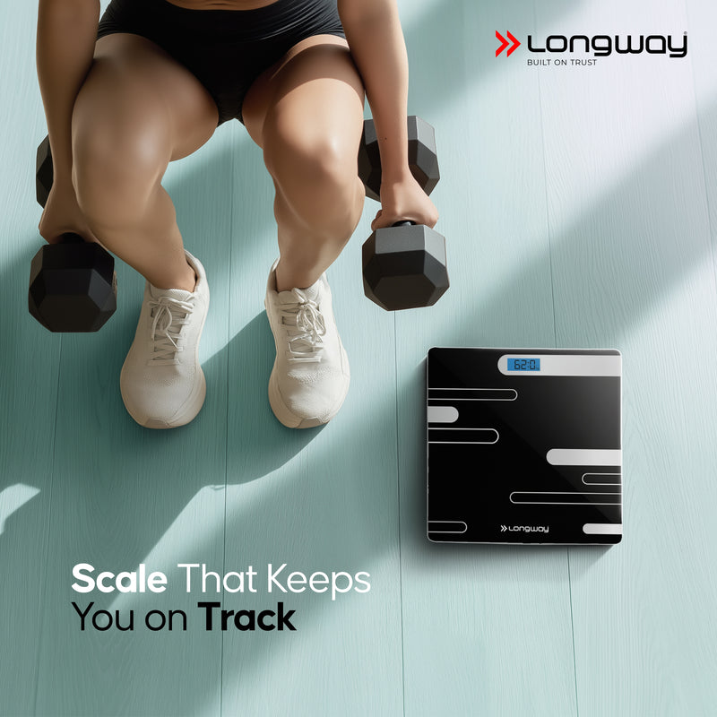 Longway Weight Machine for Home | Digital Bathroom Scale for Human Body Weight Measurement | Extra Thick Tempered Glass with LCD Display (36 Months Warranty | Max Weight 180Kgs | Power)