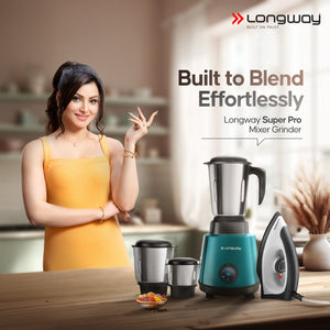 Longway Super Pro Juicer Mixer Grinder | Up to 500 - 750 Watt Max Output Powerful Motor | for Grinding, Mixing, Juicing | 2 Year Warranty