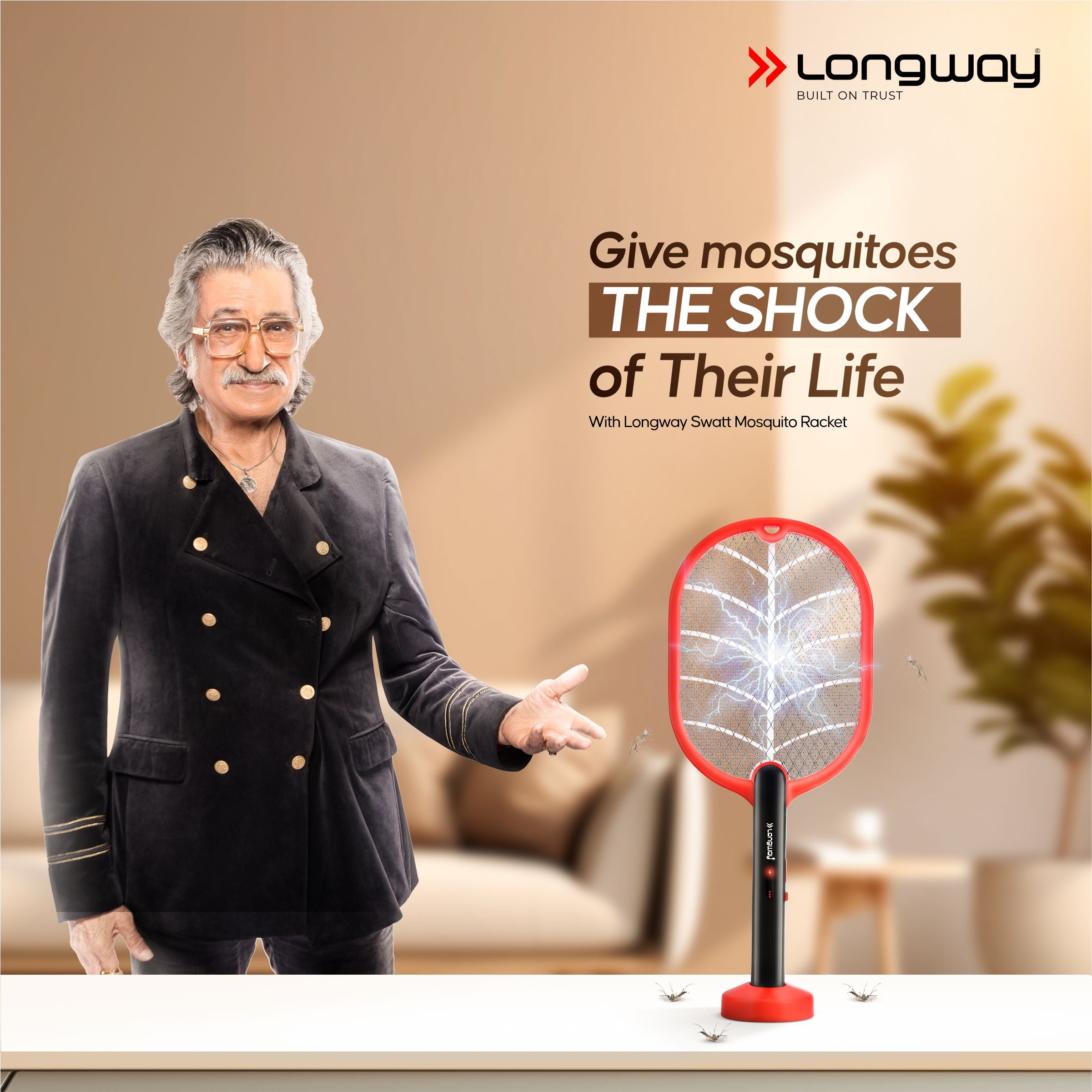 Longway Swatt Rechargeable Mosquito Racket | 3500V DC Voltage on the Net Mesh| Insect Killer Bat | 1200mAH Battery | Large Net Area for Better Coverage | Long Lasting Internal Battery | 1 Year Warranty