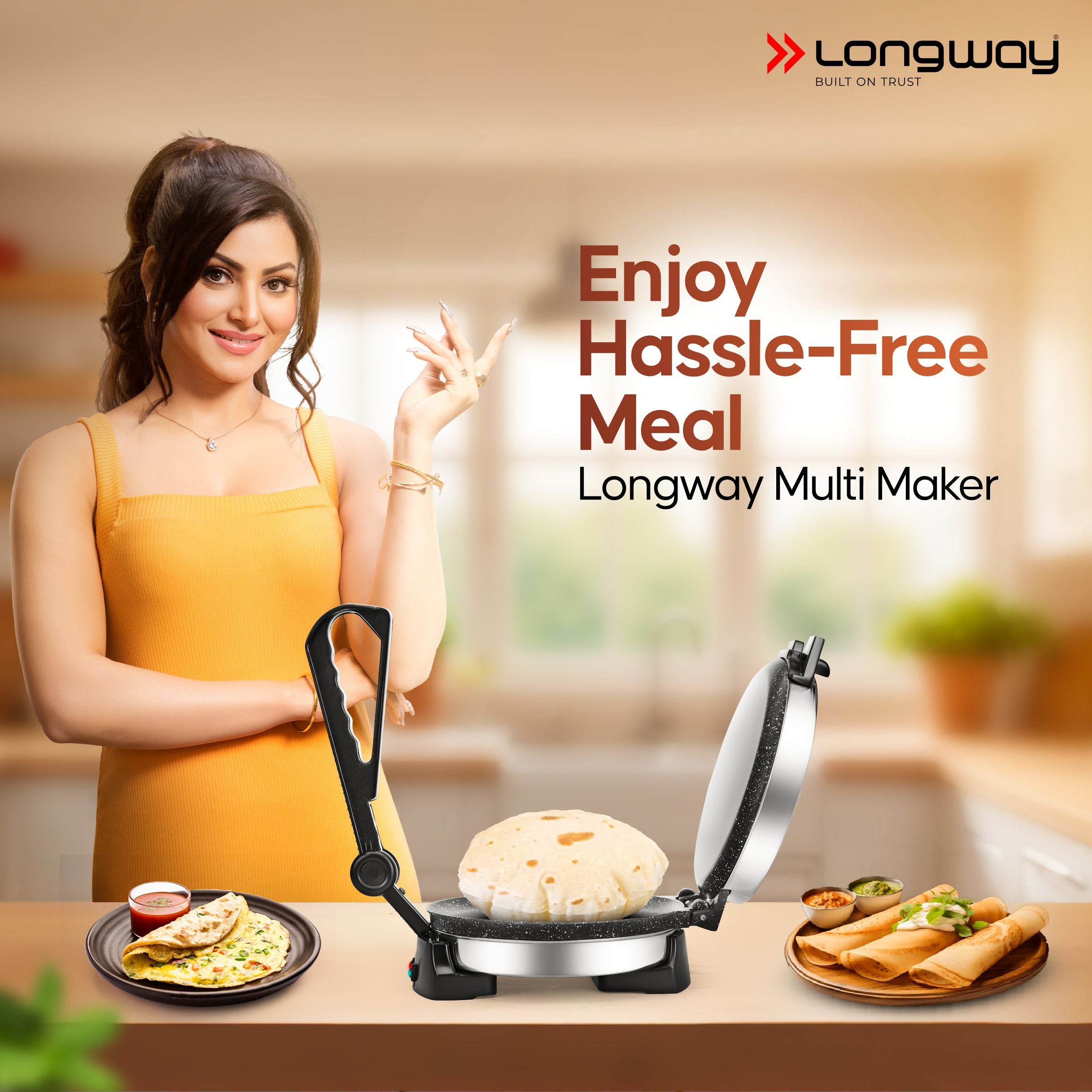 Longway Automatic Electric Roti Maker | Non-Stick Stainless Steel Press for Roti, Chapati & Parathas Multipurpose |1000 W
