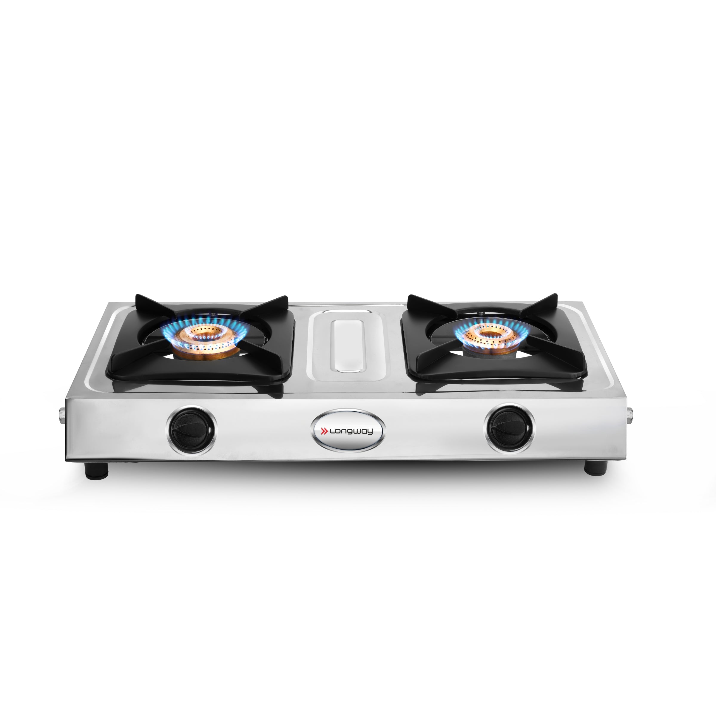 Longway Stellar Stainless Steel Top, 2 Burner Manual Ignition Stainless Steel Gas Stove (Silver, ISI Certified, 2 Year Warranty)