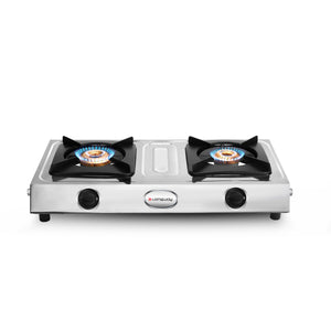 Longway Stellar Stainless Steel Top, 2 Burner Manual Ignition Stainless Steel Gas Stove (Silver, ISI Certified, 2 Year Warranty)