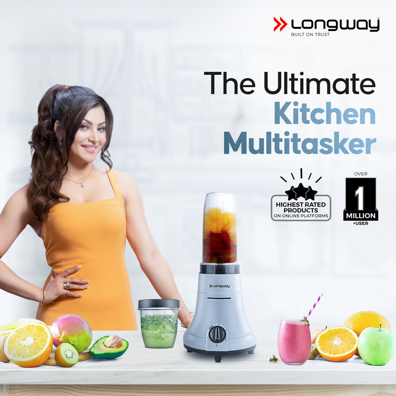 Longway Sage 500 Watt Juicer Mixer Grinder with 2 Jars for Grinding, Mixing, Juicing with Powerful Motor & Kwid 1100 Watt Dry Iron| 1 Year Warranty | (Gray & Black, 2 Jars, Combo Offer)