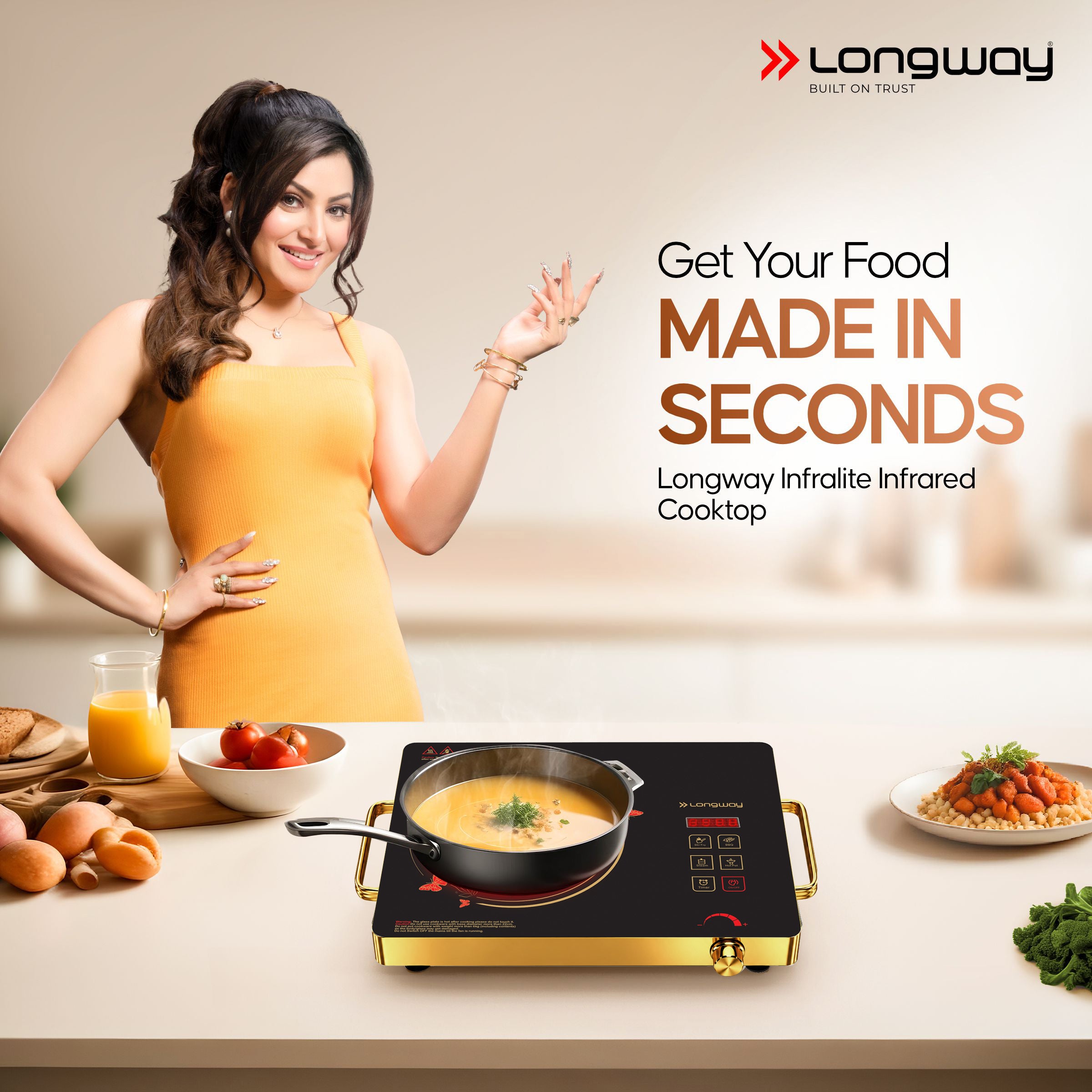 Longway Infralite Pro ICT 2200 W Infrared Cooktop with Free Stainless Steel Grill | Auto Shut Off & Overheat Protection