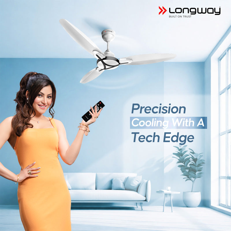 Longway Zephyr 1200 mm BLDC Ceiling Fan with Remote Control | BEE 5 Star Rated Energy Efficient | Ultra High Speed 3 Blade Anti-Dust Decorative Ceiling Fan