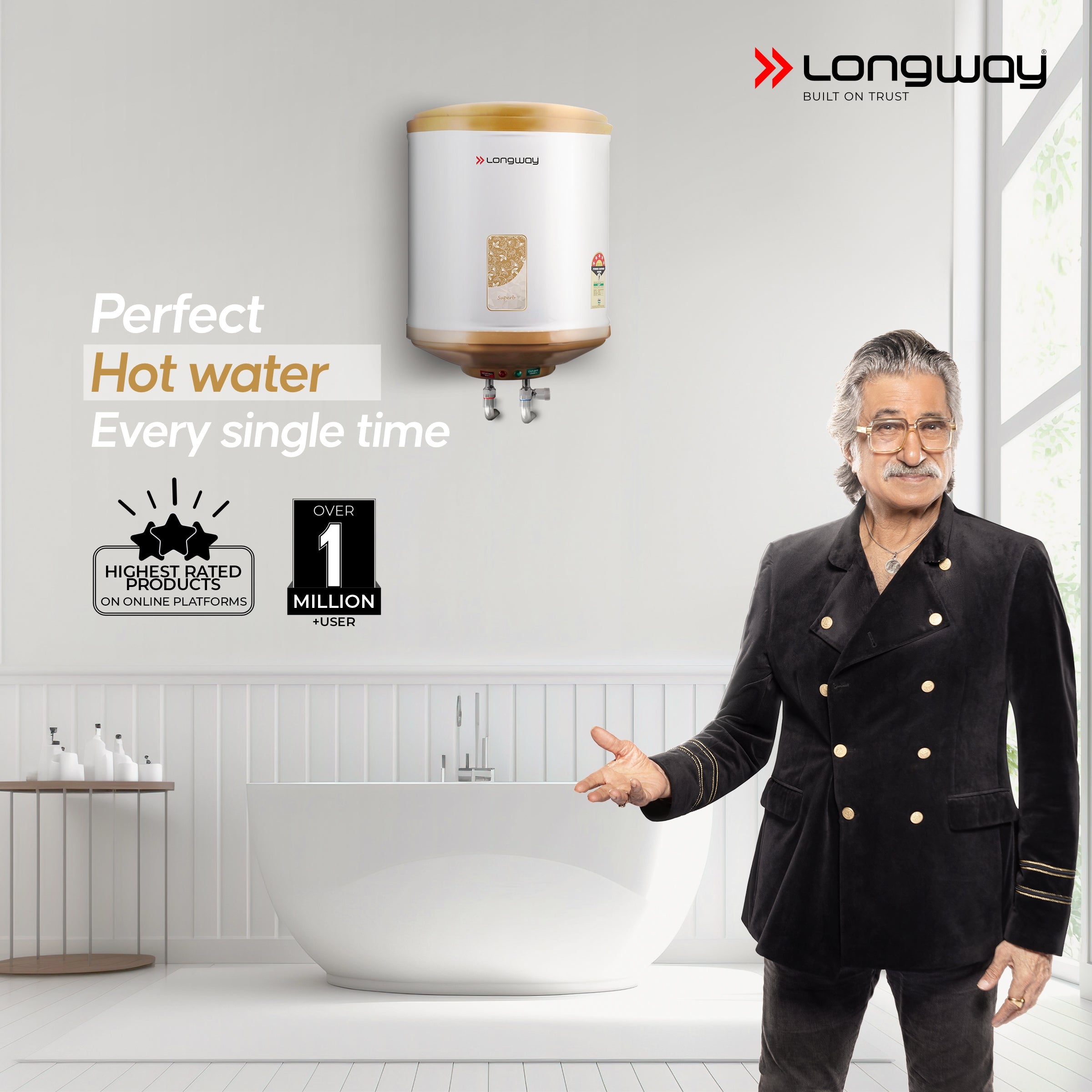 Longway Superb 25 Ltr 5 Star Rated Automatic Storage Water for Home, Water Geyser, Water Heater, Electric Geyser with Multiple Safety System & Anti-Rust Coating | 1-Year Warranty | (Ivory, 25 Ltr)