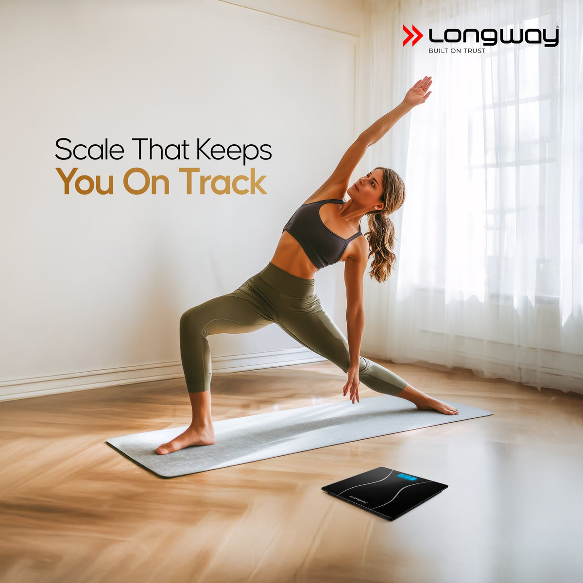 Longway Weight Machine for Home | Digital Bathroom Scale for Human Body Weight Measurement | Extra Thick Tempered Glass with LCD Display (36 Months Warranty | Max Weight 180Kgs | Aura)