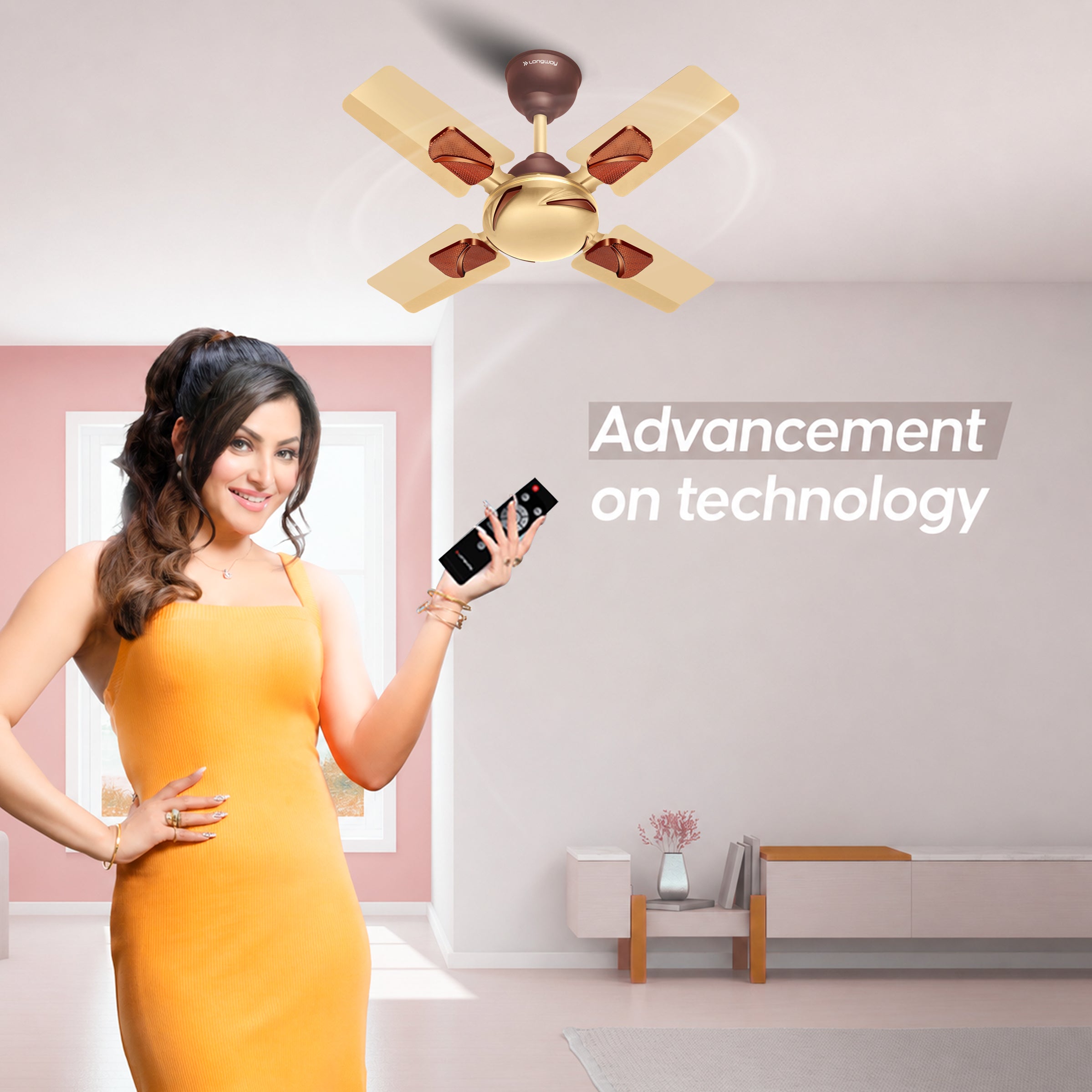 Longway Creta P1 600 mm/24 inch Ultra High Speed 4 Blade Anti-Dust Decorative Star Rated Remote Controlled Ceiling Fan